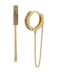 Chain Drop Pavé Huggie Hoop Earrings In Gold Tone - ALLSAINTS