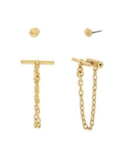 Stud & Toggle Chain Front To Back Earrings In Silver Tone Or Gold Tone, Set Of 2 - ALLSAINTS