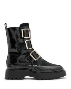 Women's Lynx Triple Buckle & Calf Hair Booties - ALLSAINTS -Fashion Clothing AllSaints 13057092 fpx