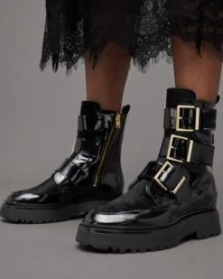 Women's Lynx Triple Buckle & Calf Hair Booties - ALLSAINTS -Fashion Clothing AllSaints 13057093 fpx