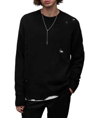 Vicious Wool & Cotton Destroyed Oversized Fit Crewneck Sweater - ALLSAINTS 1 Vicious Wool & Cotton Destroyed Oversized Fit Crewneck Sweater - ALLSAINTS