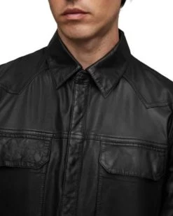 Ivan Leather Snap Shirt - ALLSAINTS -Fashion Clothing AllSaints 13081942 fpx