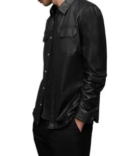 Ivan Leather Snap Shirt - ALLSAINTS -Fashion Clothing AllSaints 13081943 fpx