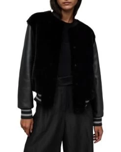 Margot Leather & Shearling Baseball Jacket - ALLSAINTS