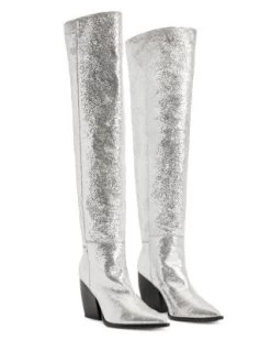 Women's Reina Metallic Pointed Toe High Heel Boots - ALLSAINTS