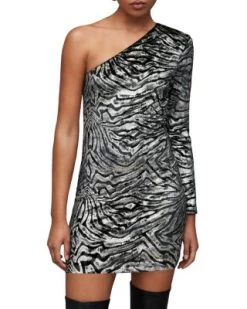 Deri Zebra One Shoulder Dress - ALLSAINTS