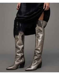 Women's Reina Metallic Pointed Toe High Heel Boots - ALLSAINTS -Fashion Clothing AllSaints 13209040 fpx